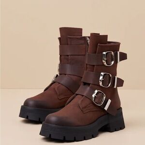 Steve Madden Dark Brown Combat Boots with Buckles